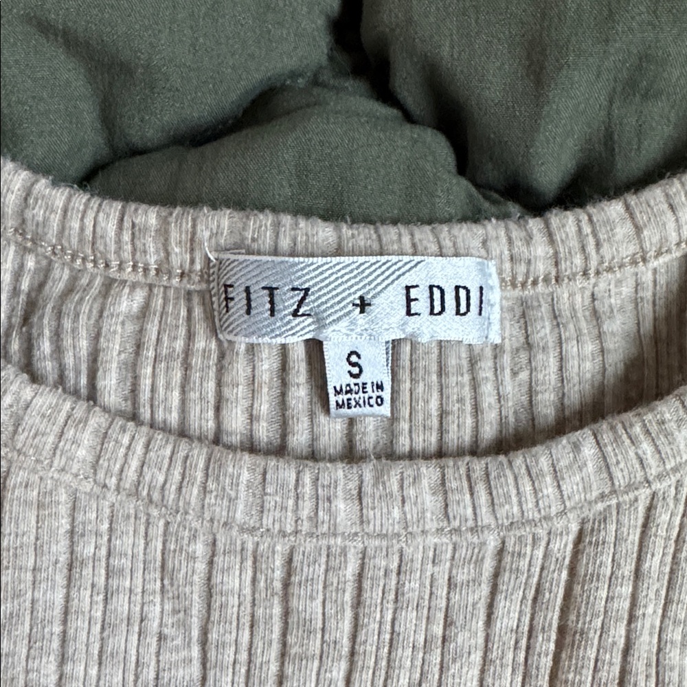 Beige Ribbed Long Sleeve Top - Picture 2 of 4
